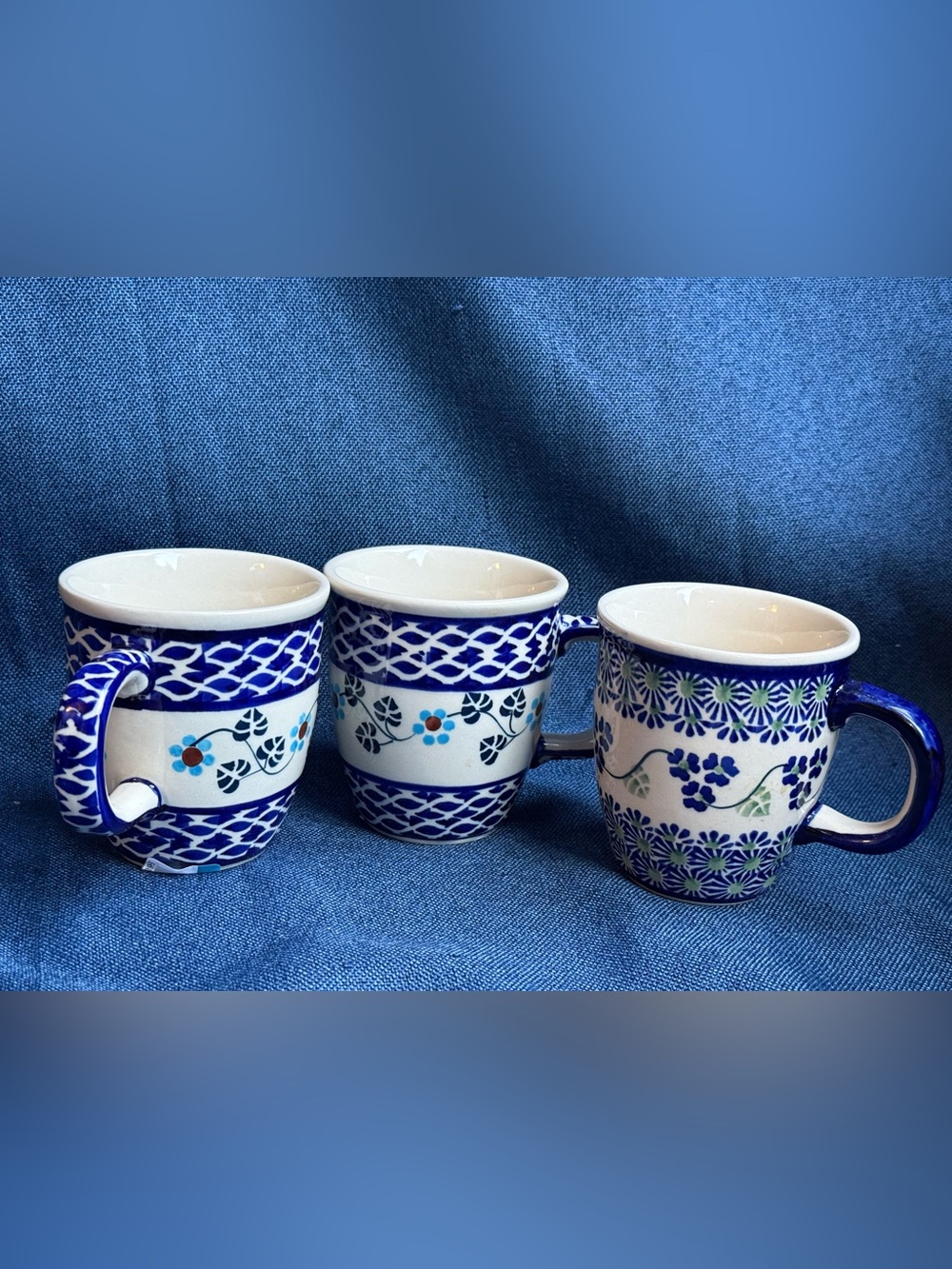 Manufaktura Polish Pottery Mugs Set of 3 Signed
